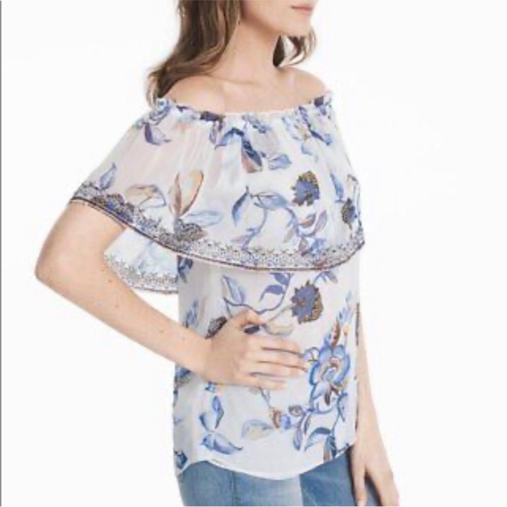 White House Black market, Off the shoulder Embroidered floral printed top. - Picture 2 of 10